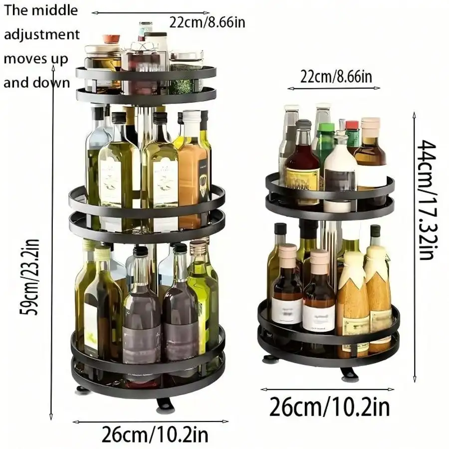 2/3-Tier Rotating Kitchen Storage Rack – Metal & Plastic Floor-Standing