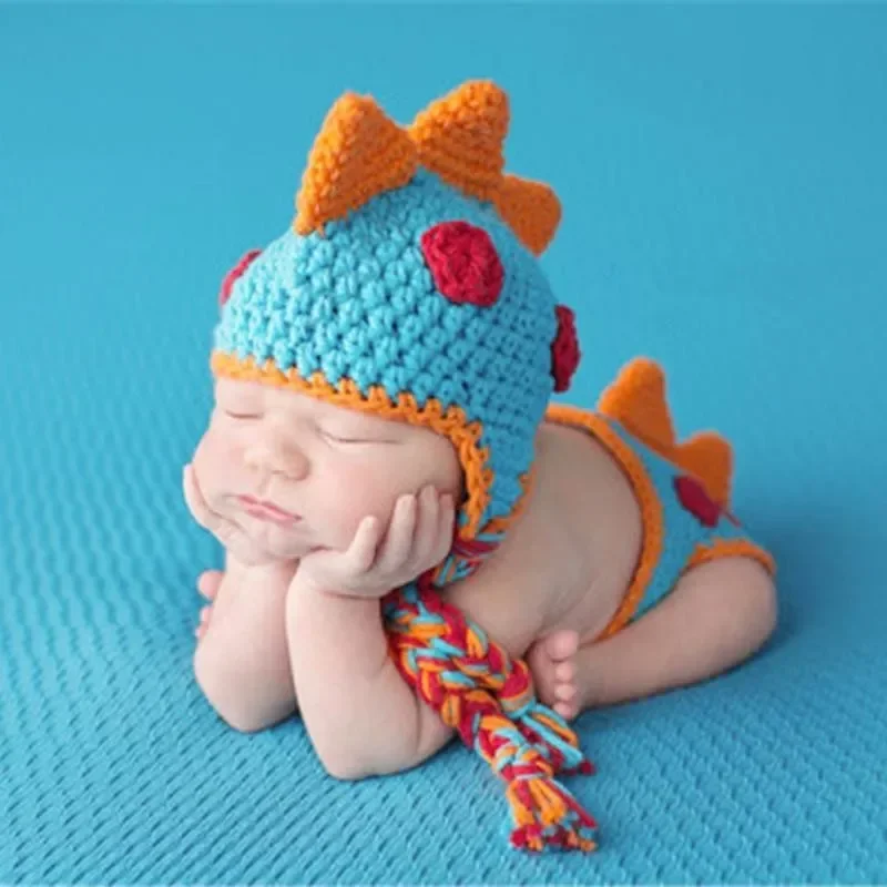 Newborn Handmade Kintted Photography Costume Cute Baby Photo Props Dinosaur Shape Clothing Suit Newborn Photography Outfit