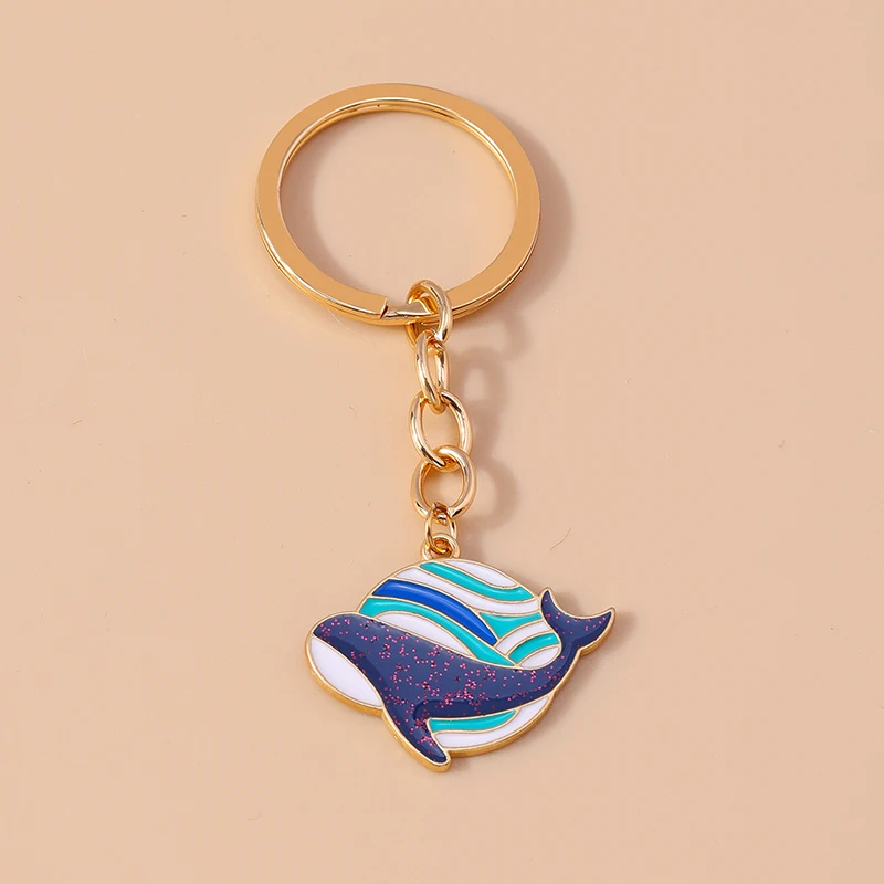 Cute Enamel Whale Keychain Marine Life Key Ring Pendants for Key Holder Women Girls Handbag Decor DIY Jewelry Gifts