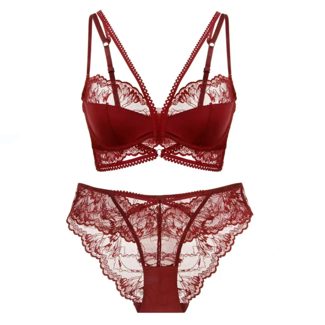 

French Sexy Ultra-thin Lace Lingerie Set Women's Ultra-thin Transparent Bra Brief Suit Female Prevents Sagging Sheer Underwear