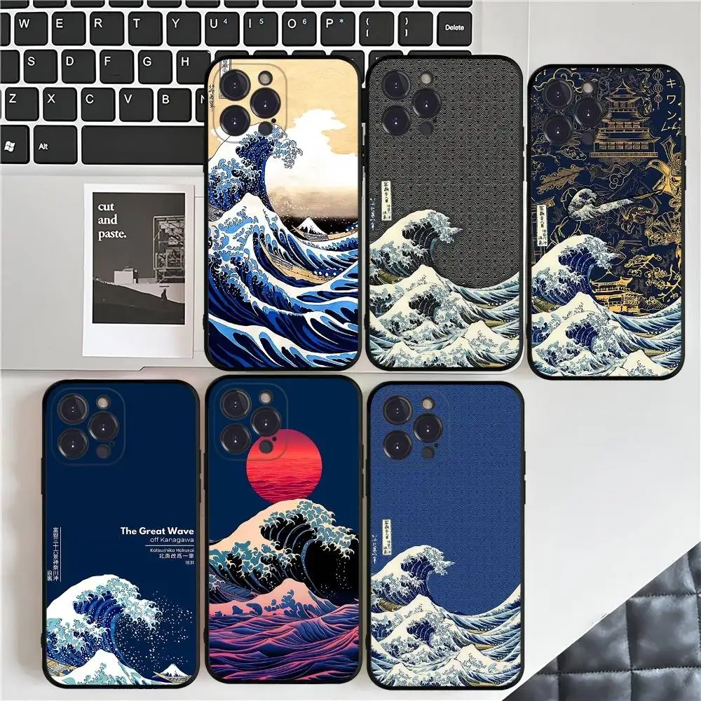 Kanagawa Great Wave Anime für iPhone 17 16 15 14 13 12 Mini 11 Pro Max Plus weiche Silikon-Telefonabdeckung