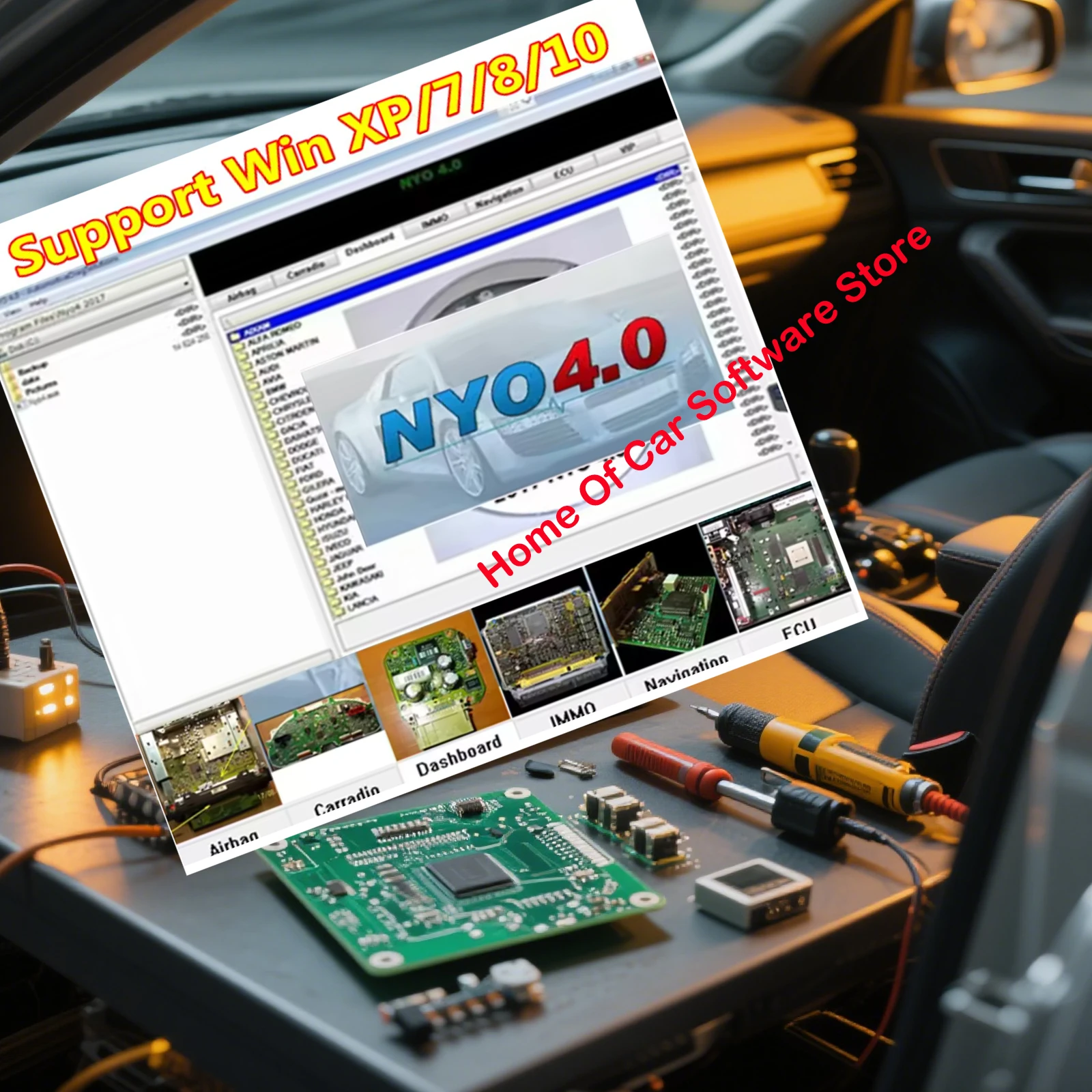 2025 Hot NYO 4 أكياس هوائية آمنة لقاعدة البيانات الكاملة + لوحة القيادة + راديو السيارة + IMMO + برنامج إصلاح البيانات الأوتوماتيكي للملاحة يدعم Win7/8/10