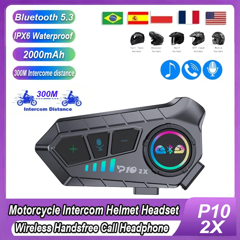 

1/2PCS Motorcycle Helmet Headset 300M Intercom Wireless Handsfree Call Phone Kit For 2 Rider Waterproof Music Sharing Interphone