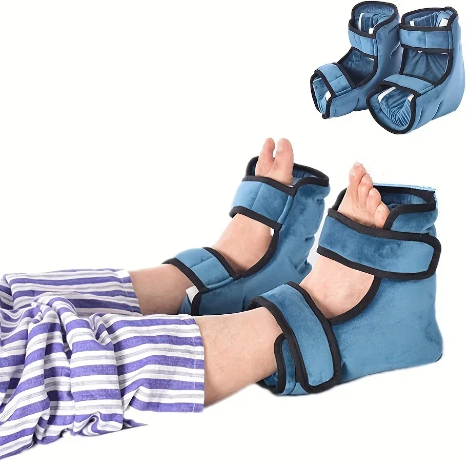 2pcs Blue Heel Protector Cushions with Hook-and-loop Fastener Straps - Foot Pillows for Bed & Wheelchair Use,