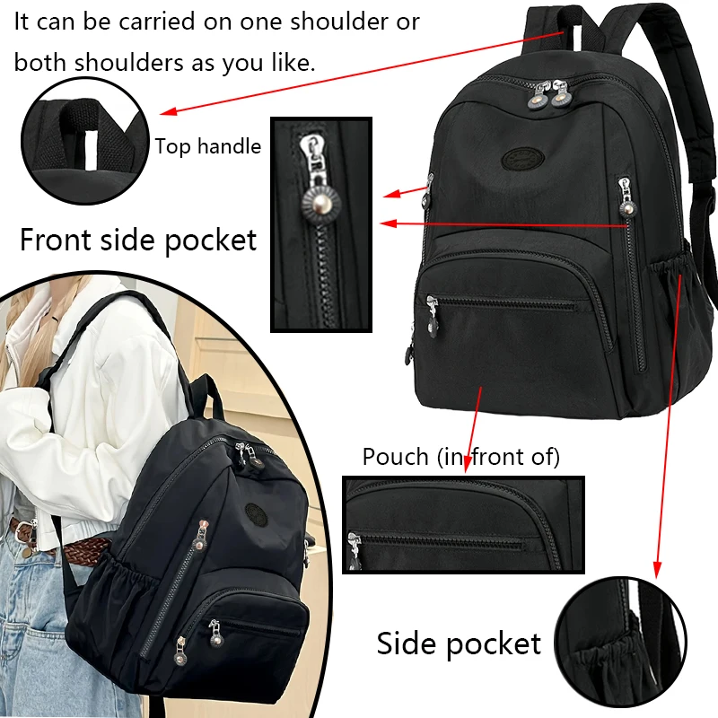 حقيبة ظهر للسفر للرجال والنساء ذات طراز محايد باللون الأسود بسعة كبيرة. تصميم بسيط، مناسب للحقائب المدرسية.