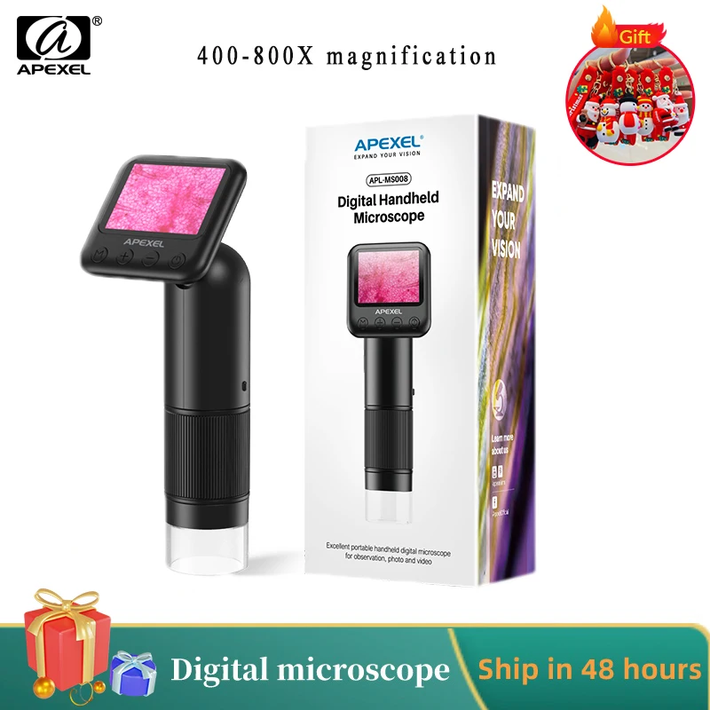 APEXEL 400X-800X HD Microscope Lens Handheld Portable USB Digital Microscope Optical Instruments Electron Microscopes with LED