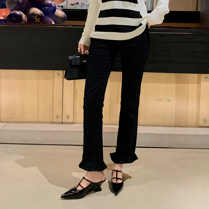 

Women Genuine Leather White Pointed Toe Closed Wedge Mules Stylish Elegant Fashion Slip-On Shoes