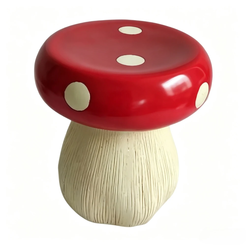 13.8" Oversized Mushroom Statue Stool, Resin Garden Stool with Forest Base, Multi-Purpose Decorative Stool for Courtyard, Lawn, Indoor & Outdoor Summer Decoration