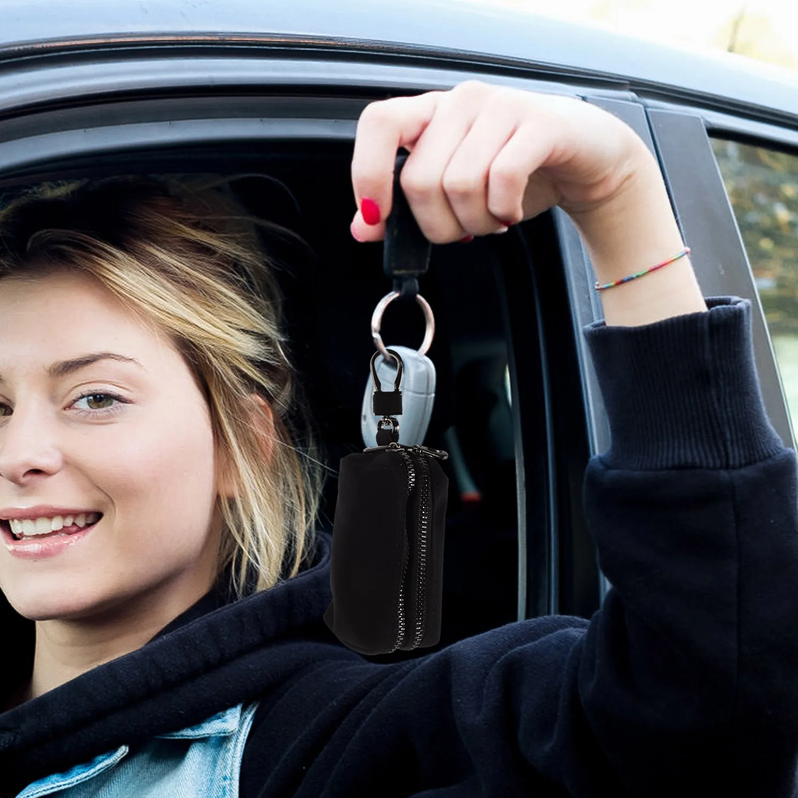 

Car Case Large Capacity Pu Key Organizer Zipper Lock Compact Key Holder For Keys Coins Multifunctional Storage Vehicle Keychain