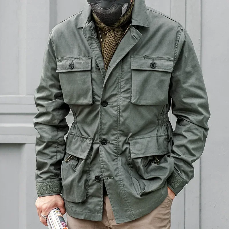 

Safari Jacket Men Tactical Windbreaker Outdoor Multi-pocket Vintage Casual Coats Spring Autumn Hiking Camo Amekaji Hunter
