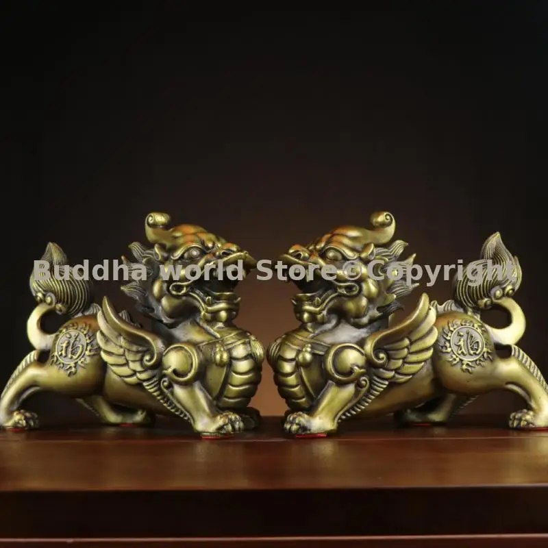 

A pair 2p Southeast Asia home office Feng Shui Zhaocai dragon PI XIU Recruiting wealth money lucky propitious copper ornament