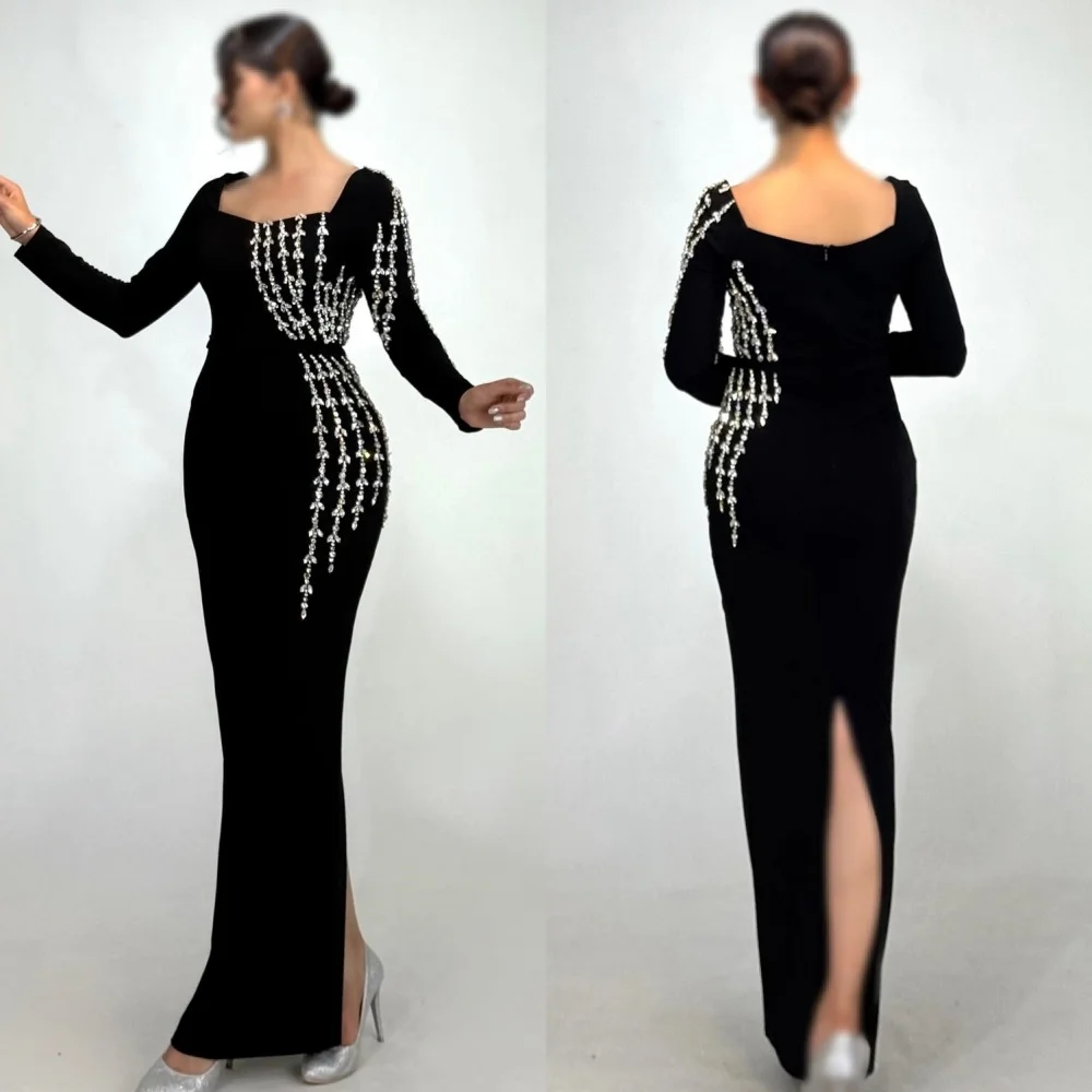 

Customized Modern Style Sexy Jersey Rhinestone Pleat Mermaid Square Neck Long Dresses Bespoke Occasion Dresses Elegant Classic