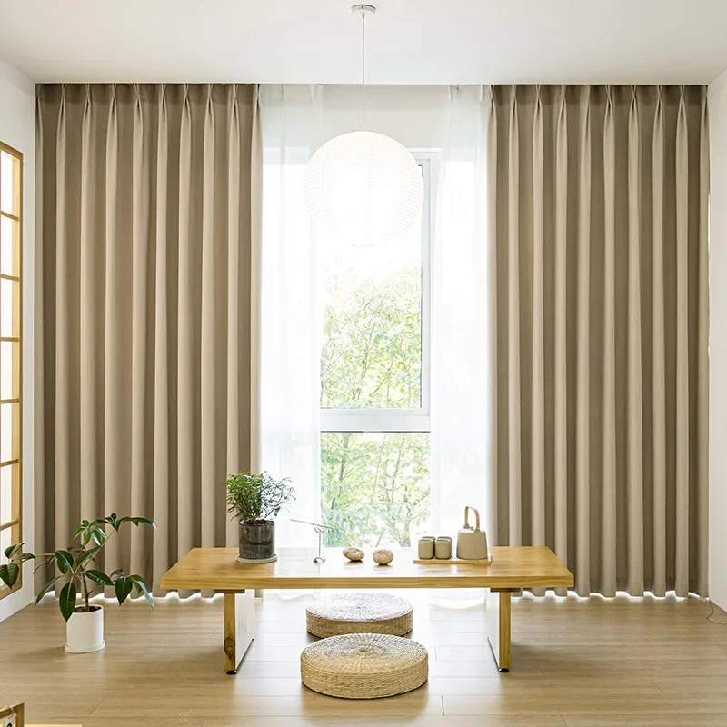 (90)VIP Custom Cotton and Linen Thickened Curtains Blackout Simple Fabric Bedroom Classroom Curtains