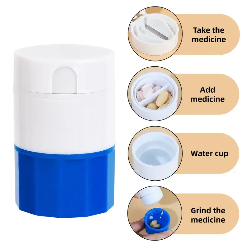 4-in-1 Pill Cutter and Grinder Set with Storage Box. Splits Pills & Grinds to Powder for Home, Travel, or Pet Use