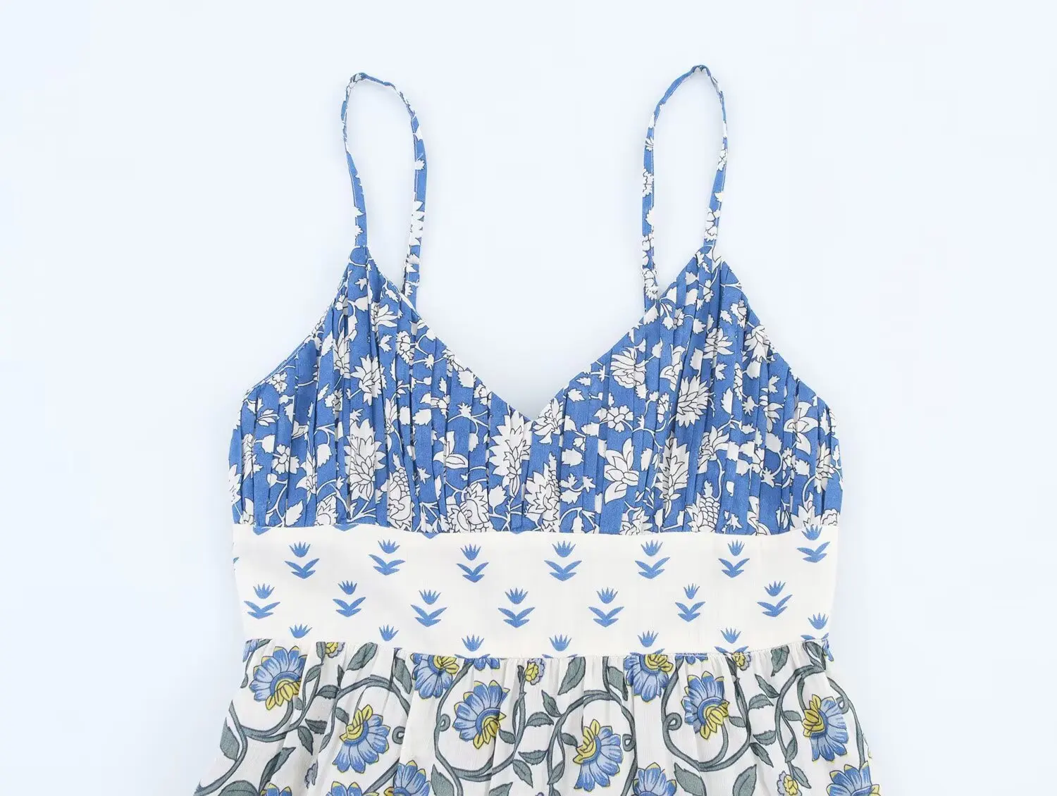 KONDALA レディース ブルー プリントドレス パッチワークプリント レイヤード スプライシング キャミ ロングドレス 新作 2025 夏 秋 ファッション ビーチ パーティー ドレス