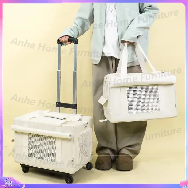 Large Capacity Double Layer Pet Carrier Trolley Breathable Dog Cat Backpack Rolling Luggage Wheeled Travel Crate for Small
