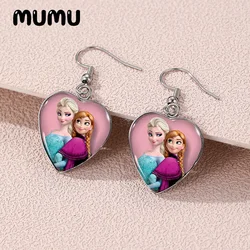 2024 New Princess Elsa Anna Dangle Earring Heart Shaped Earrings Handmade Glass Dome Jewelry Gifts Fans