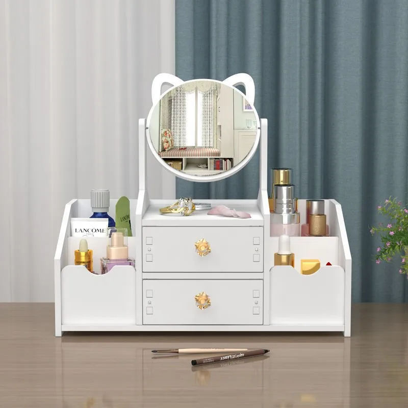 GREENSIDE Modern Design Cosmetic Storage Box PVC Plastic Jewelry Drawer Storage With Mirror For Household Skin Care Rack