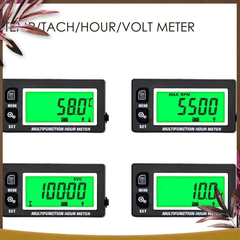 AB59-LCD Digital Hourmeter Tachometer Engine Thermometer Replaceable Clock For Motorcycle ATV Marine Boat Gasoline Engines