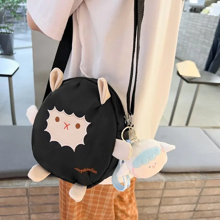 Cute Cartoon Canvas Women\'s Shoulder Bag Kawaii Sheep Casual Soft Messenger Bag Korean Style Pretty Crossbody Bag Funny Girl Bag