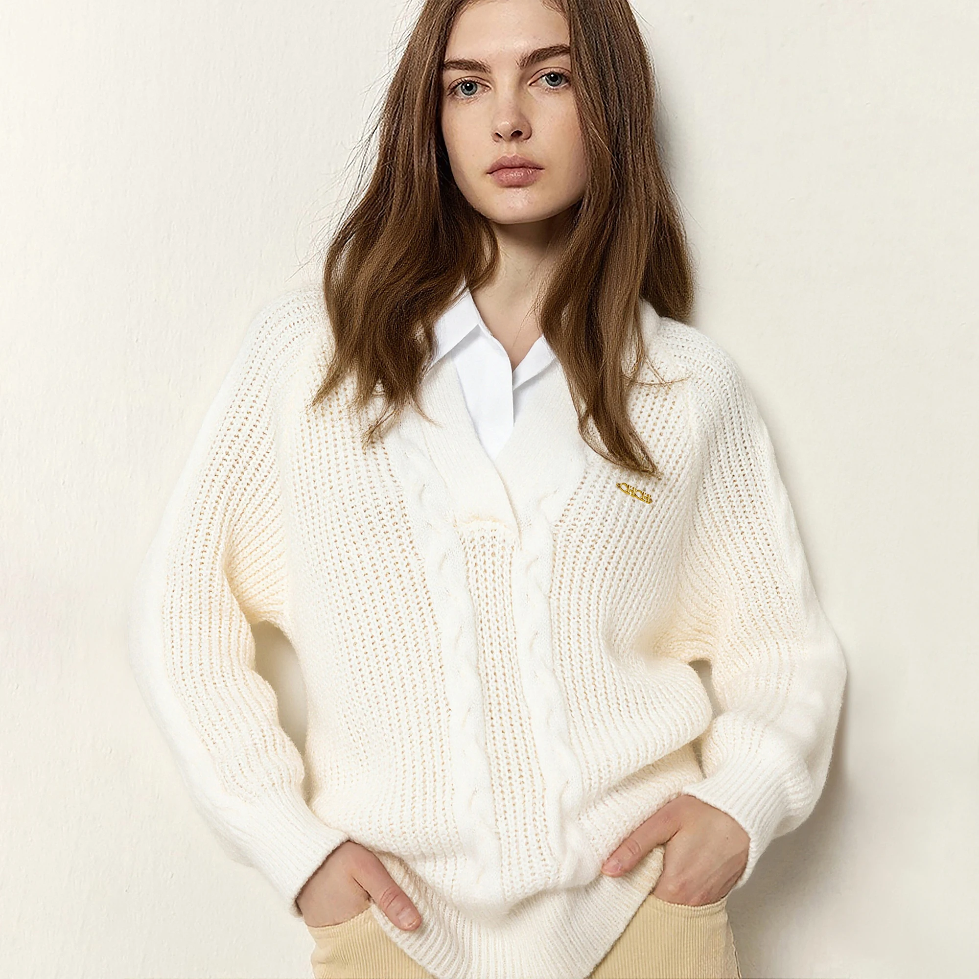 CHCH Camicette da donna Nuova moda autunnale Splicing Design Camicia femminile lavorata a maglia a maniche lunghe Top da pendolare da donna eleganti avanzati