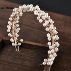 Pearl Wedding Headband Soft Chain Hairbands for Bride Wedding Party Hair Accessories Fashion Beaded Headdress Women Jewelry