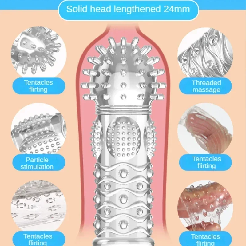 Mangas de dedo para estimulación del punto G, Juguetes sexuales de masaje de clítoris para mujeres, anillos de pene, retraso sexual, juegos de parejas, condón reutilizable retardante