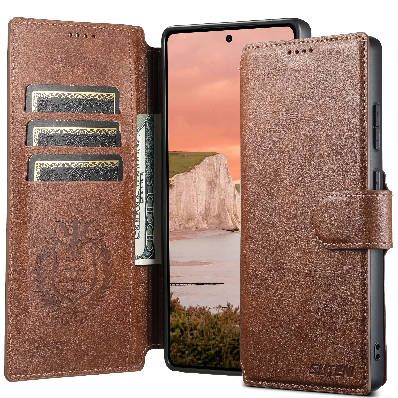 SUTENI PU Leder Drahtlose Lade Karte Halter Stehen Brieftasche Magnetische Flip-Cover Telefon Fall Für Samsung Galaxy S25 Ultra S24 S23 – Detail 19