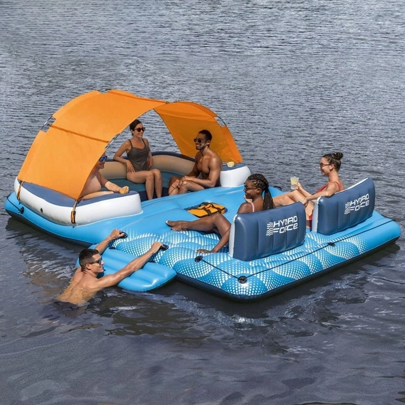Large inflatable floating island with awning 8-10 people floating at sea adult household floating shade boat