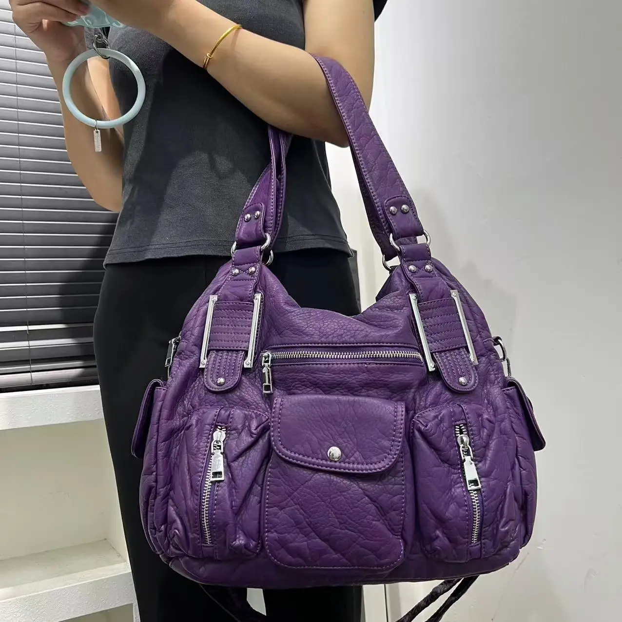 

Ladies' Fashion Retro Y2K Spicy Girl Tote Bag Large Capacity Multi Pocket Street Shoulder Bag