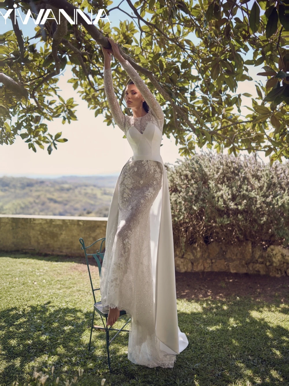 

Illusion Glitter Lace Mermaid Wedding Dress With Detachable Train Elegant Oneck Long Bridal Gown Customized Dresses For Bride
