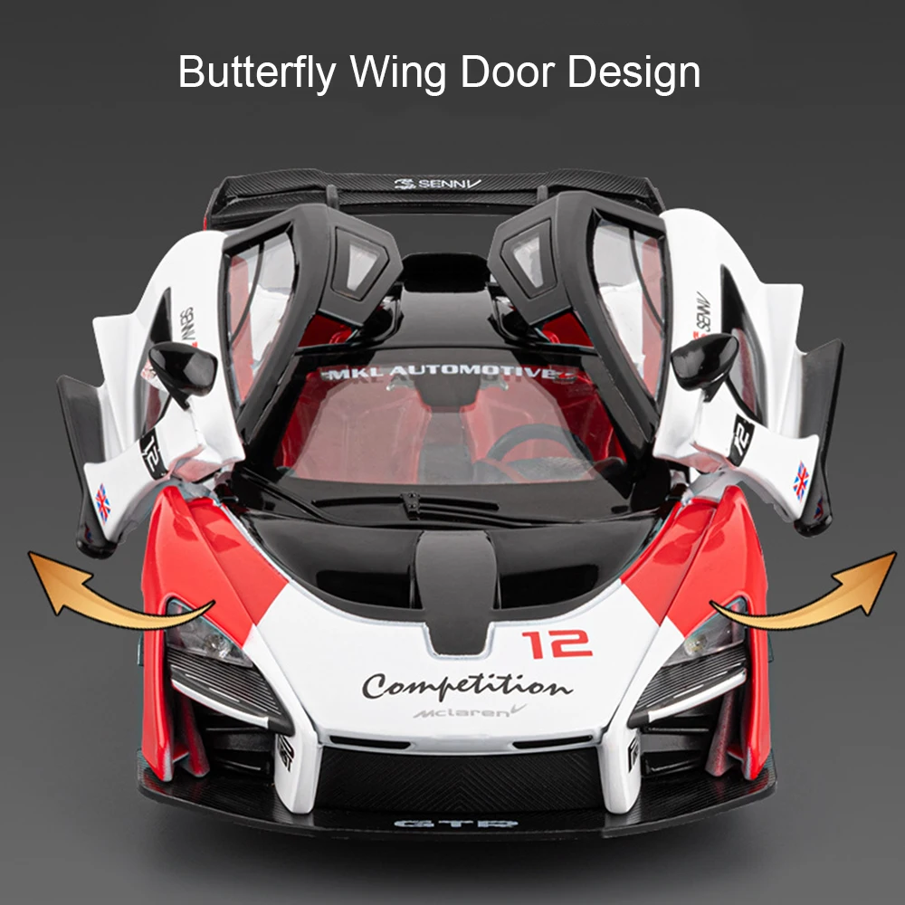 Coche deportivo Senna P1, escala 1:24, modelo de juguete de Metal fundido a presión, supercoche extraíble, absorción de impacto, modelos de vehículos en miniatura, regalos para niños