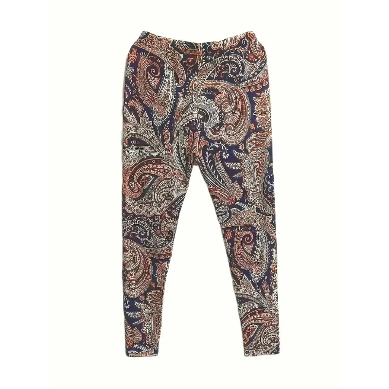 Plus Size Boho Leggings Women\'s Paisley Print Elastic High Rise Slight Stretch Skinny Leggings Women Clothing