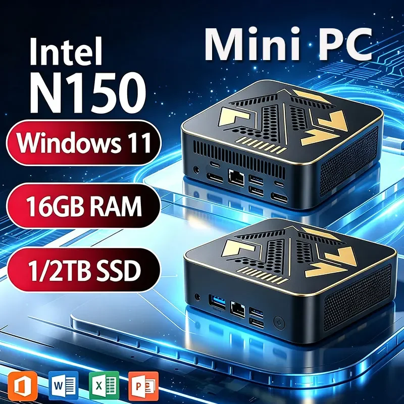 New Arrival Windows 11 Intel N150 Mini PC 8GB 16GB RAM 1TB/2TB SSD PC Gamer Computer Dual WIFI6 BT5.2 4K HD Mini Gaming PC