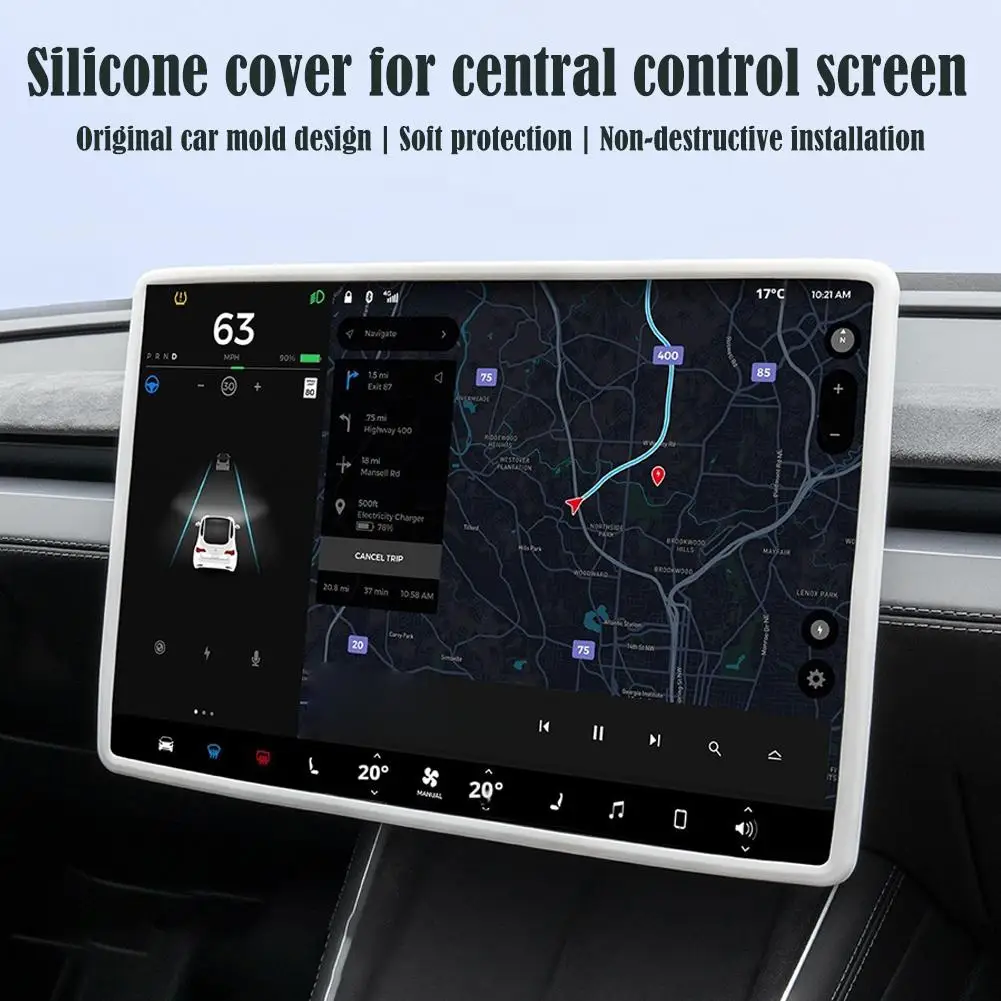 Silicone Screen Frame For Tesla Model Y/YL Screen Protector Frame Edge Cover 360° Edge Protection Car Interior Accessories