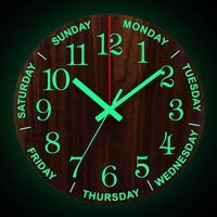 12 Inch Luminous Wall Clock Wood Silent light in dark night Nordic Fashion Wall Clock Non Ticking Clock With Night Light Gift