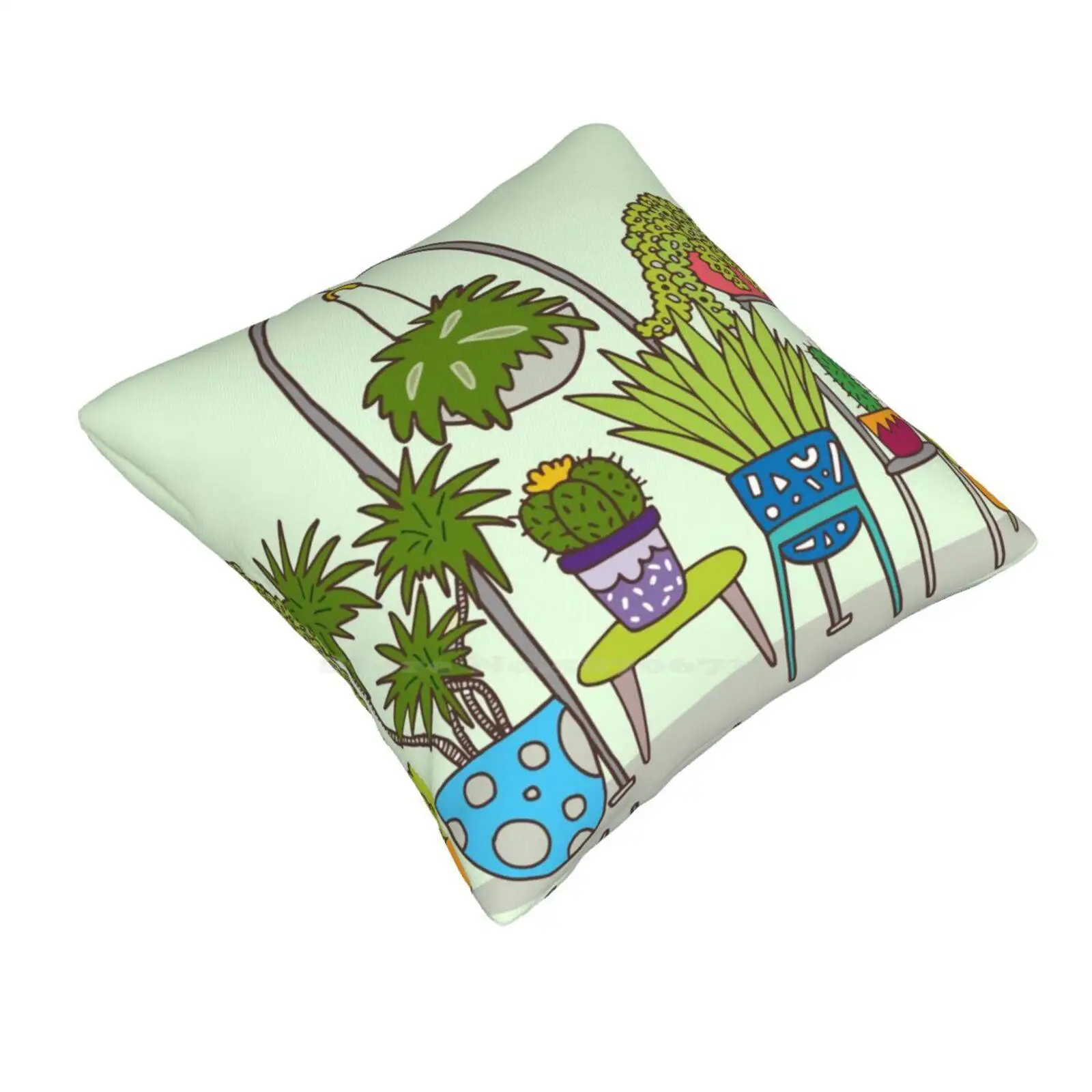 Plant Life Home Sofa Car Waist Throw Pillowcase Plants Botanical Pot Plant Succulent Fern Greenhouse Green Thumb Gardening