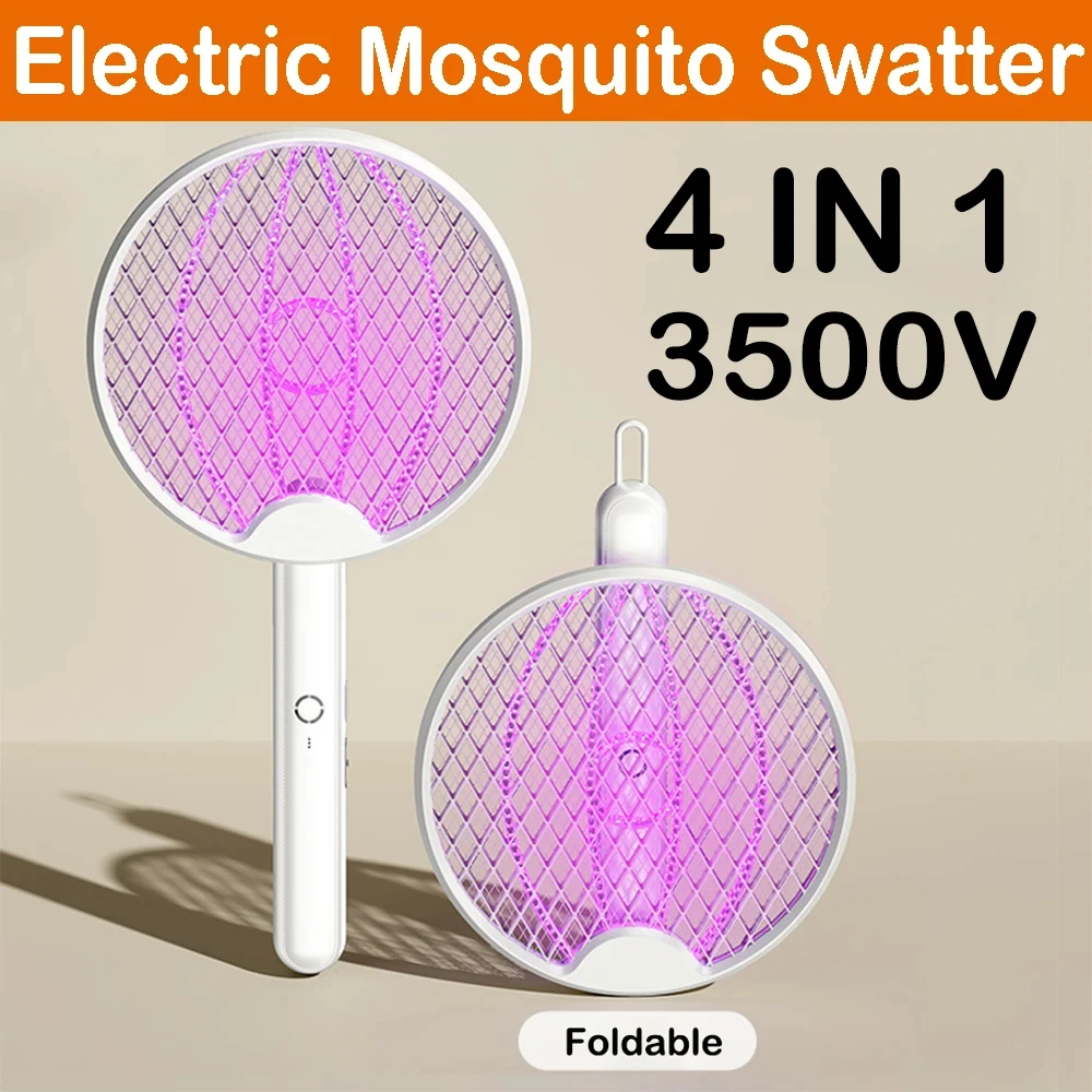 Upgraded 4 In 1 Electric Mosquito Killer Foldable Handheld Bug Zapper USB Rechargeable Fly Swatter With UV Light Trap Insect