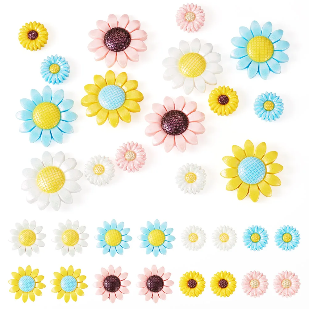 16Pcs Sunflower Silicone Focal Beads Flat Daisy Flower Loose Spacer Beads for DIY Keychain Lanyard Garland Crafts Jewelry Making