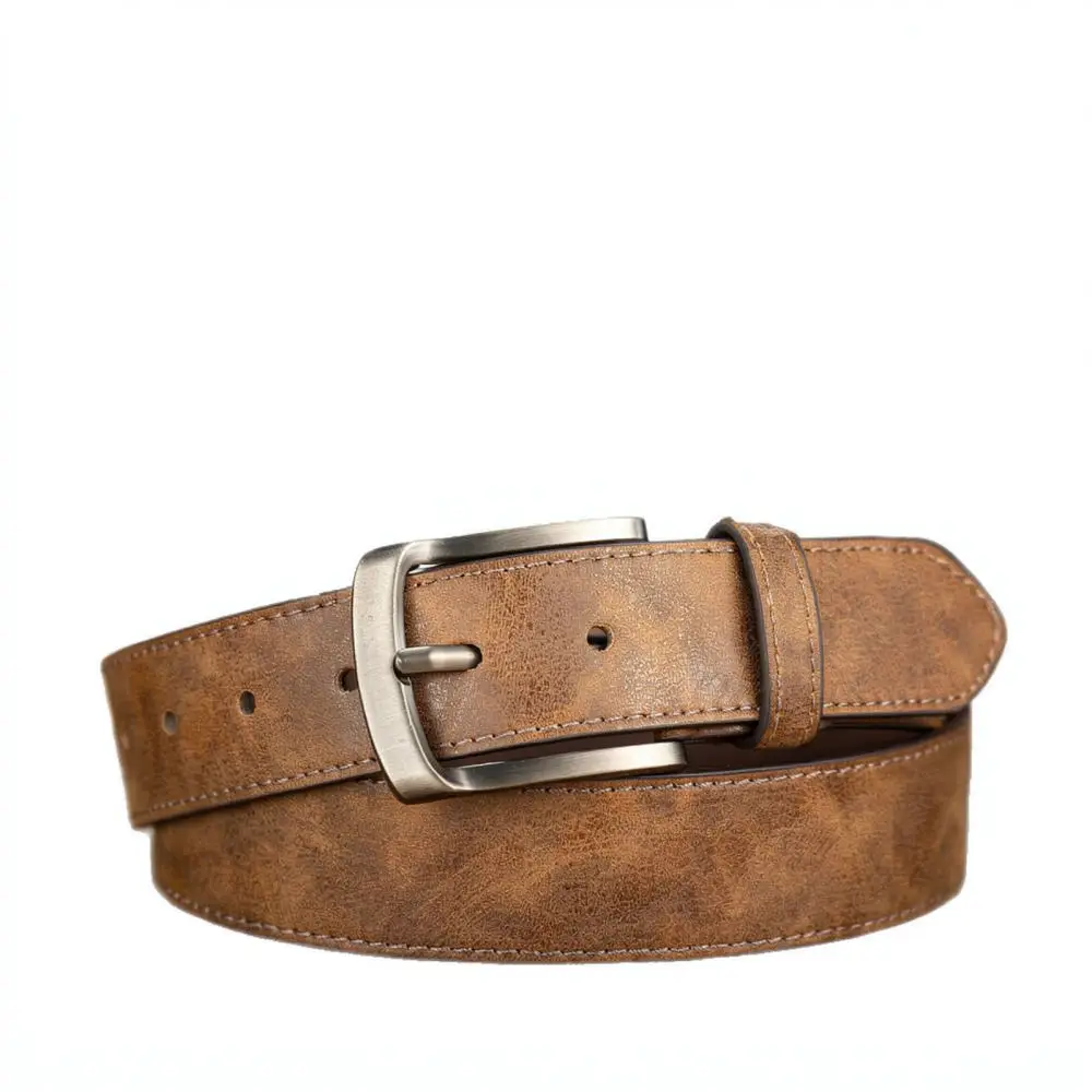 Vintage PU Leather Belt For Feiqinuo Unisex Retro Embossed Waistband Alloy Pin Buckle Distressed Fashion Casual Jeans Accessory
