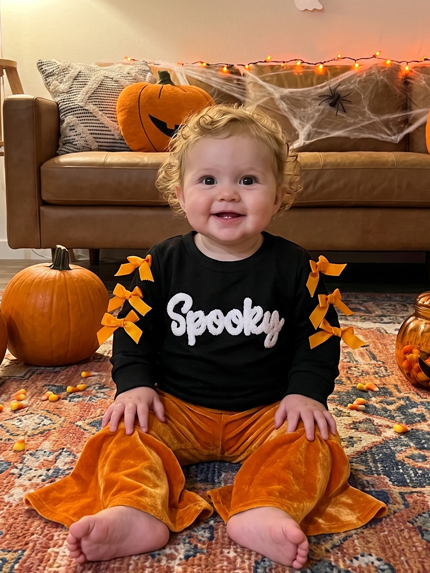 Girls-Halloween-Outfit With Bell Bottom Bell Toddler Baby Girls Girls Long Sleeve Sweatshirt Sleeve-Sweatshirt-With Sleeve