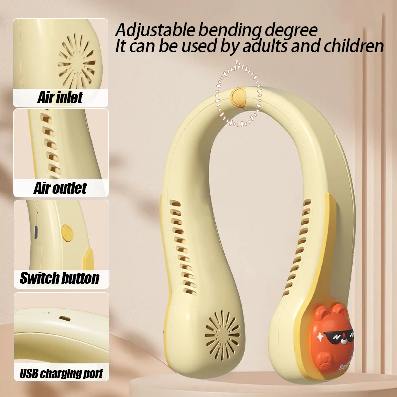 Xiaomi Mijia-Mini ventiladores portátiles plegables para colgar en el cuello para niños, Mini ventiladores portátiles sin hojas con dibujos animados para estudiantes, carga al aire libre