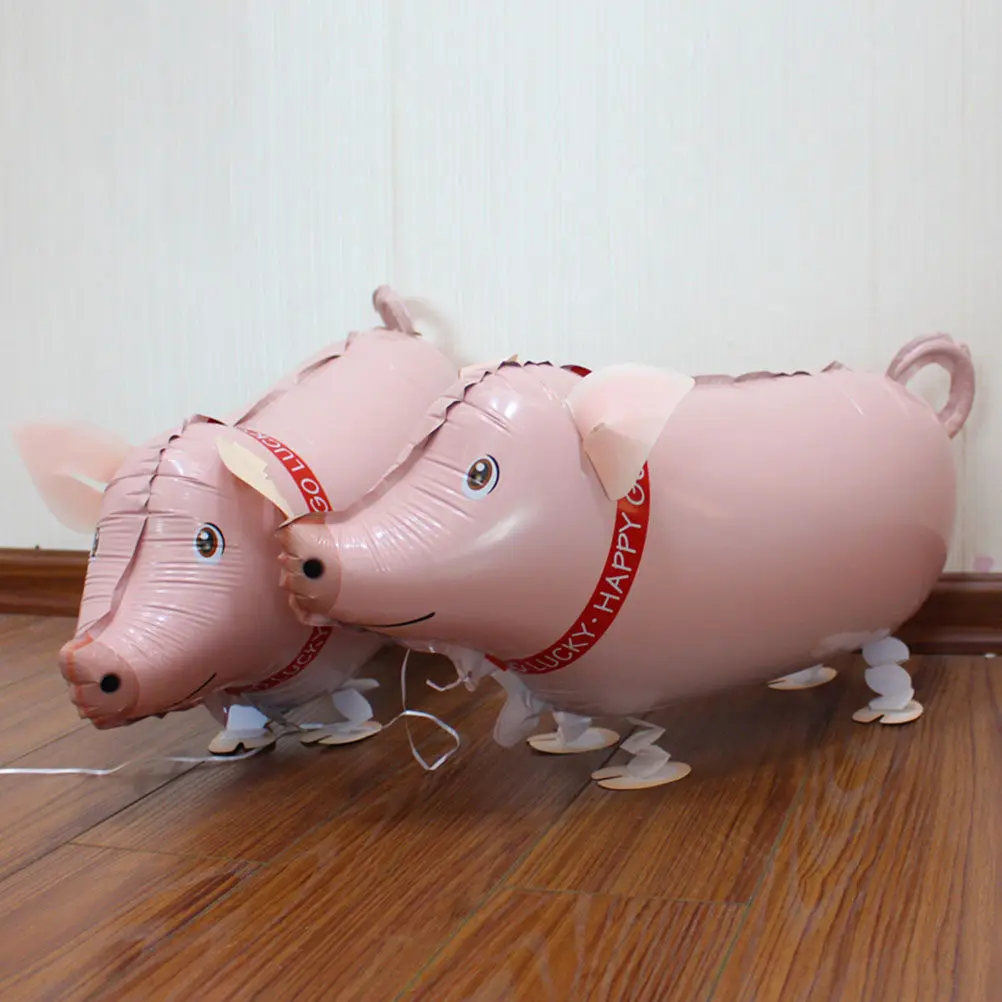 Walking Piggy Aluminum Foil Balloon Self Sealing Valve Reusable Mylar Party Decoration for Birthday Wedding Shower Pink
