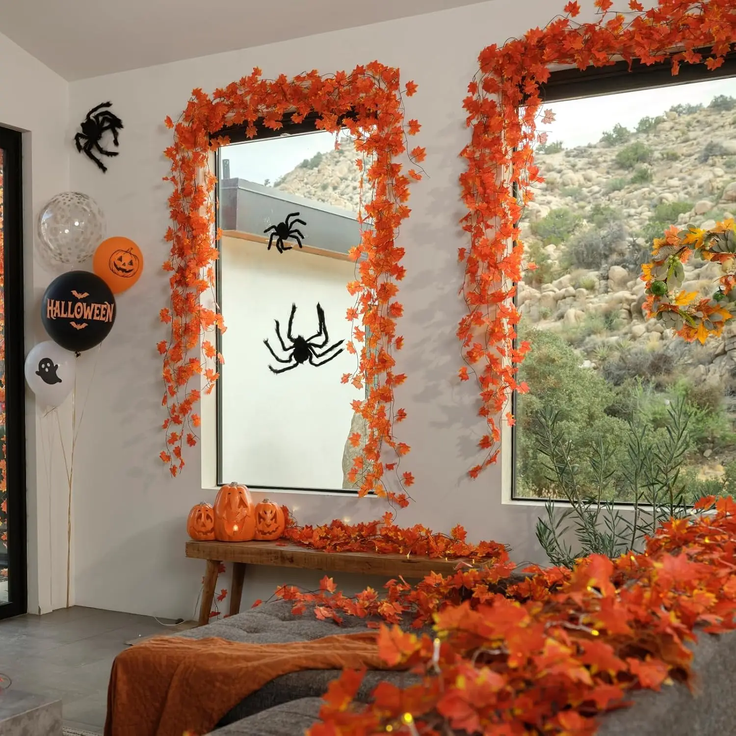 Fake Maple Leaf Hanging Vine Artificial Fall Garlands String for Thanksgiving Halloween Home Wall Ceiling Party Decor Supplies - view 5