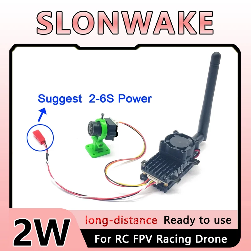 

SLONWAKE 5,8 ГГц 2 Вт 2000 МВт FPV VTX-передатчик с камерой 1000TVL 48CH аудио-видео для радиоуправляемого дрона дальнего действия
