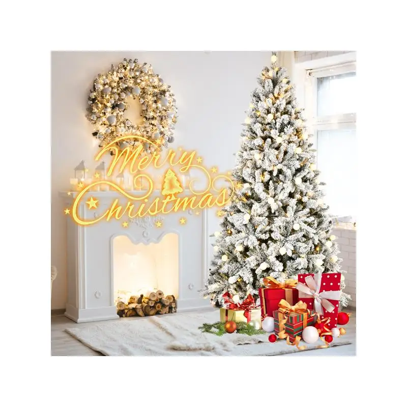 

Рождественская елка из искусственного флока длиной 7,5 футов со смешанными наконечниками для ветвей 1523, 400 теплых белых огней, навесная основа премиум-класса для использования в помещении