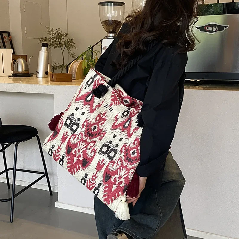 Crossbodytas in etnische stijl voor meisjes, veelzijdige schoudertas, grote capaciteit, casual, draagbare emmertas