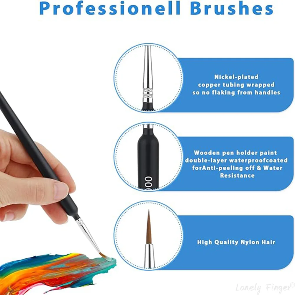 فرش طلاء بتفاصيل مصغرة، 5 قطع من فرش الرسم للفنانين بألوان مائية لطلاء زيت الأكريليك ونموذج تفاصيل الأظافر اليدوية #3