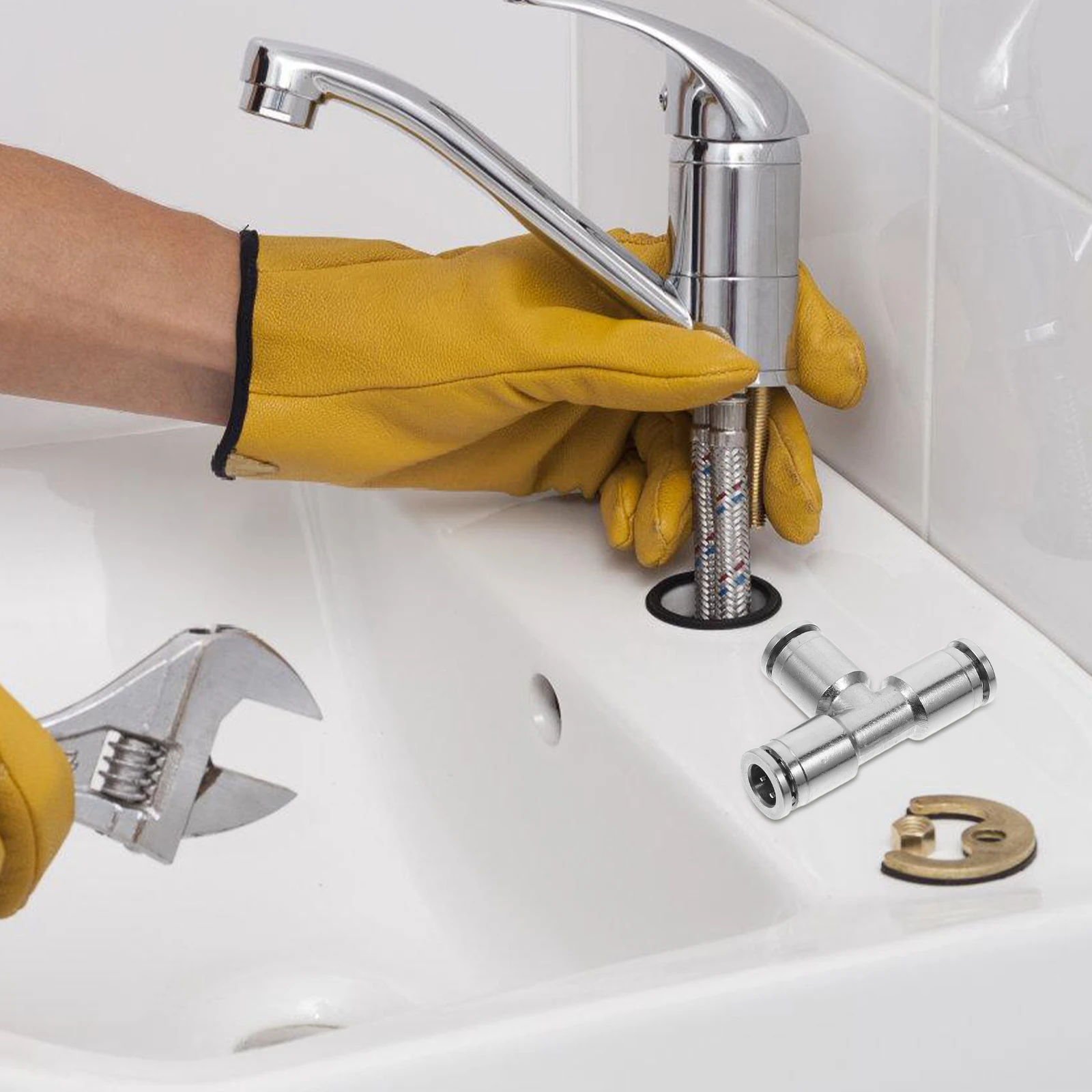 

2pcs Stainless Pipe Fittings Copper Air Hose Quick Connect Tee Shape Piping Coupler Joint Seat Air Hose Quick Connect Fittings