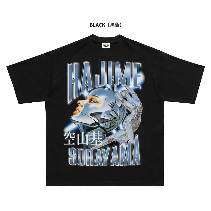 Camiseta de Cuello Redondo Estampada para Hombre, Estilo Verano 2026, RULEE Hajime Sorayama, de Alta Calidad, Estilo Hip-Hop Urbano, Cómoda
